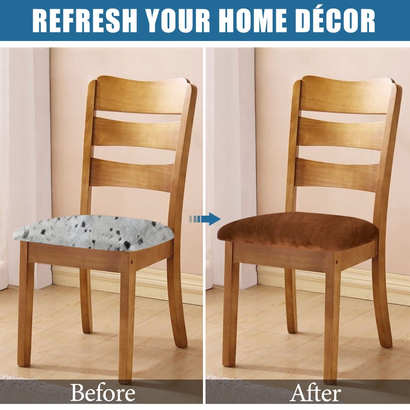 Smiry Velvet Seat Covers for Dining Room Chair Set of 2, Stretch Fit Removable Washable Chair Seat Cushion Protector Slipcovers with Ties, Camel - Image 5